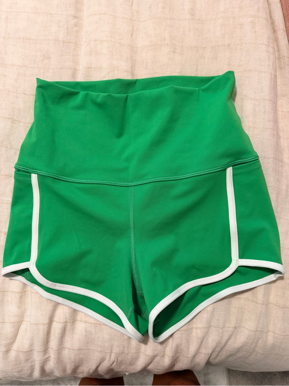 FP Movement by Free People Green High-Waist Athletic Shorts with White Trim